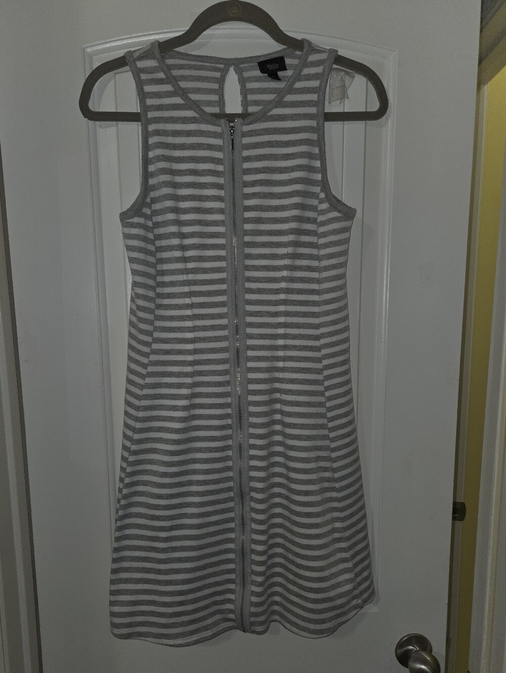 Gray & White Striped Zip-Front Sleeveless Dress